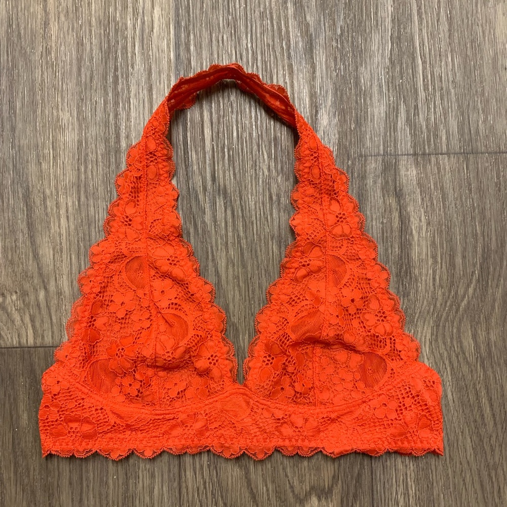 Free People Intimately Orange Halter Bralette, Size M